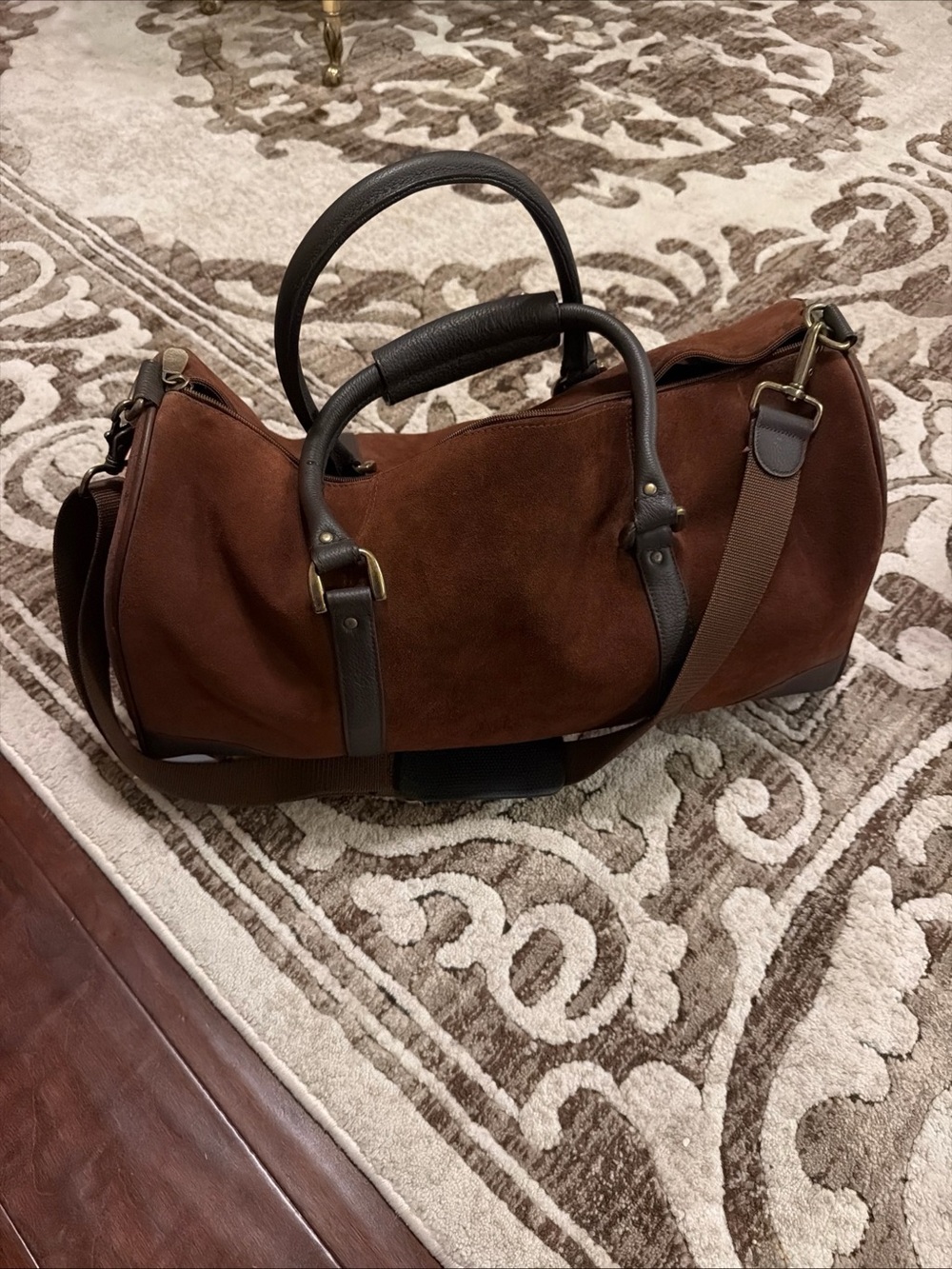Marlboro Brown Suede Duffel with Dark Brown Leather Trim